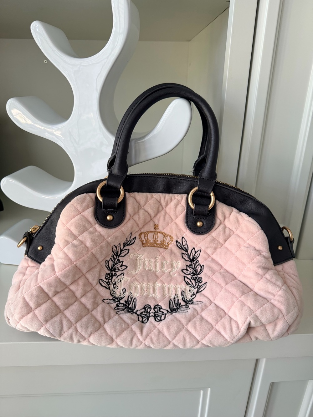 JUICY COUTURE Pink Quilted Brown Trim Medium Tote Purse